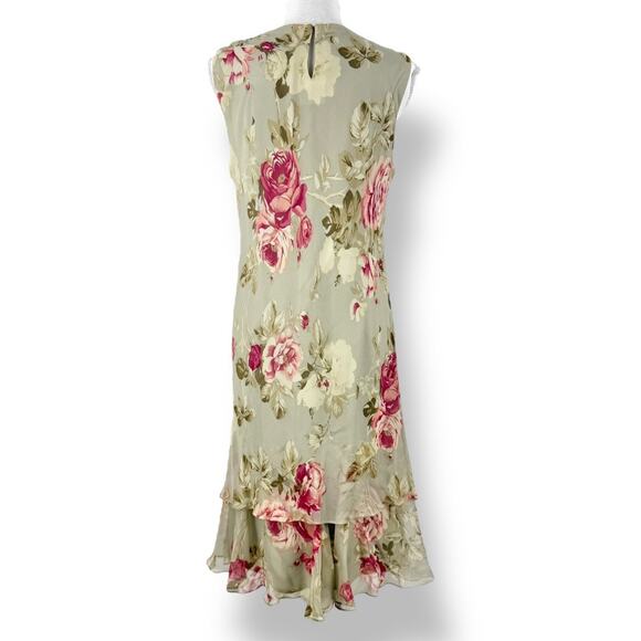 Vintage Cattiva  Women’s Floral 100% Silk Layered Slip Dress Size 10 Sage Green - Picture 6 of 12